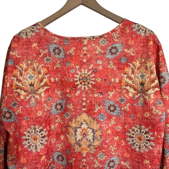 Boho Chic Floral V-Neck Top XXL Multicolor Long Sleeve Pullover Bohemian Blouse - Picture 8 of 15